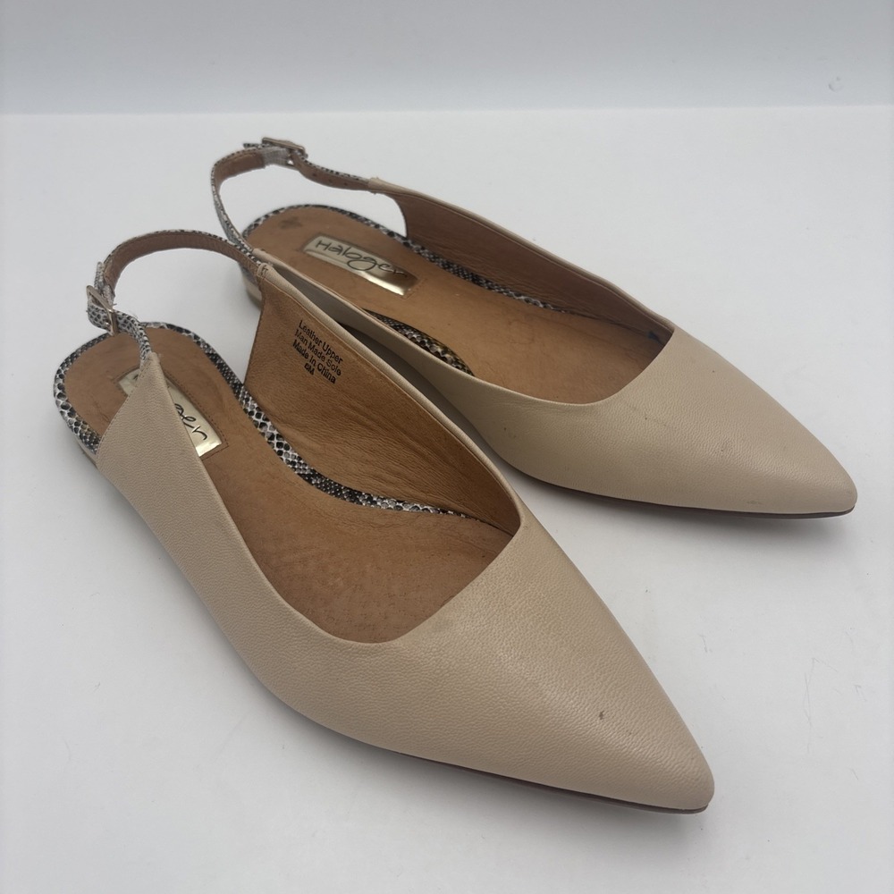 Halogen Womens Beige Patent Tan Leather Snakeskin dOrsay Pointed‎ Toe Flats 6M